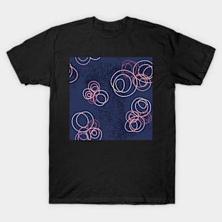 Pastel abstract circle flowers on dark jeans blue with texture T-Shirt